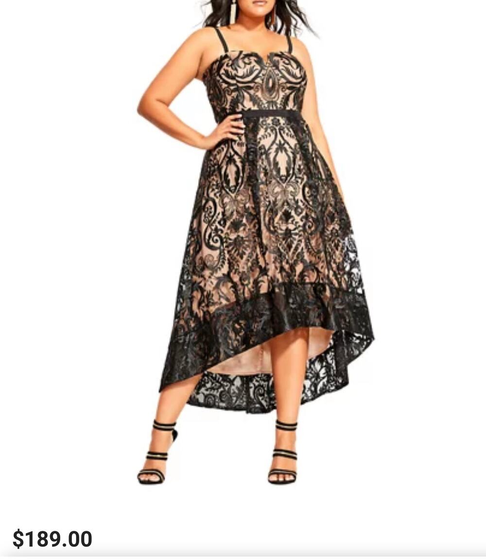 NWT City Chic Size 16 Embroidered Mesh Dress Black Nude Hi Lo Strapless Formal